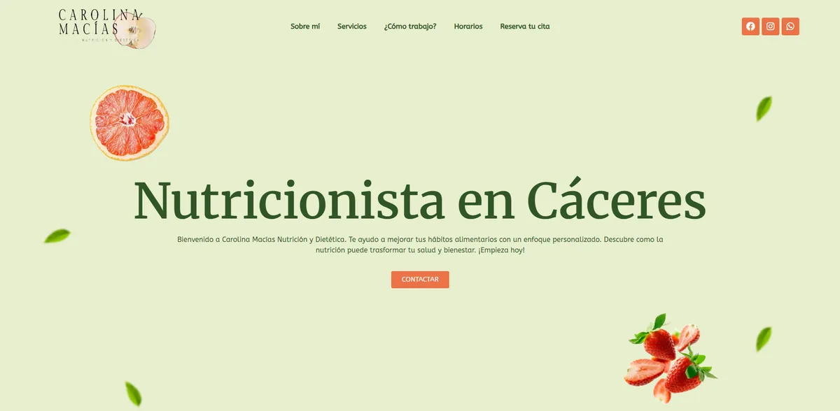 Captura de la web de Carolina Macías Nutrición
